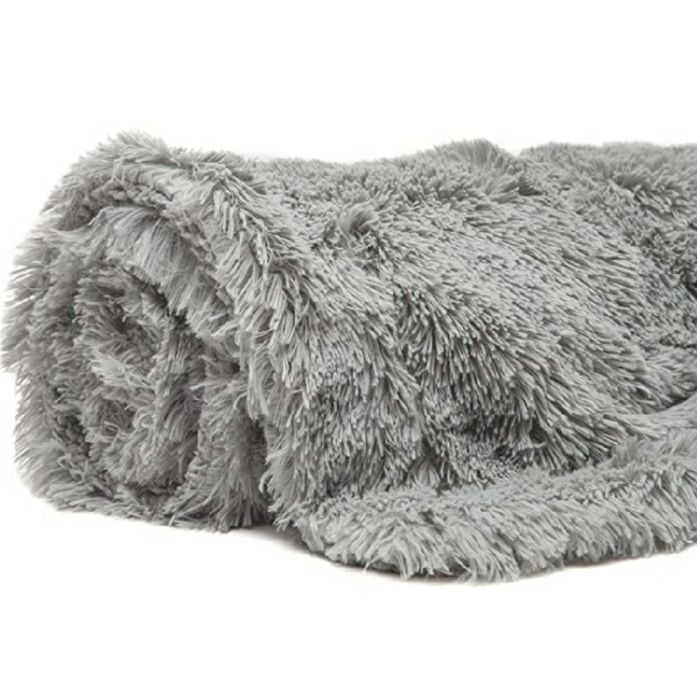 Soft Luxury Gray Fuzzy Throw Blanket - Picture 2 of 7